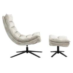 Poggiapiedi in tessuto testurizzato (H45,5 cm) Oblo Beige