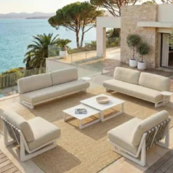 Poltrona da giardino in alluminio Long Beach Bianco cenere e beige