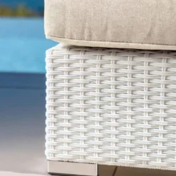 Poltrona da giardino senza braccioli in resina intrecciata Palma Bianco e beige
