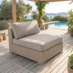 Poltrona da giardino senza braccioli in resina intrecciata Palma Grigio e tortora