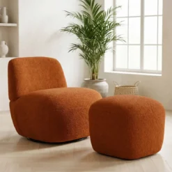 Poltrona girevole in bouclé (seduta 45 cm) Nyxor Terracotta