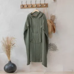 Poncho adulto in garza di cotone L/XL Gaïa Verde rosmarino