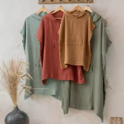 Poncho adulto in garza di cotone S/M Gaïa Pesca Rosa