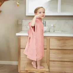 Poncho da bagno per bambini in garza di cotone 6/10 anni Gaïa Rosa pesca