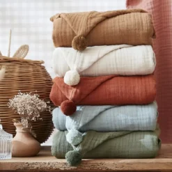 Poncho da bagno per bambini in garza di cotone 2/5 anni Gaia Verde rosmarino