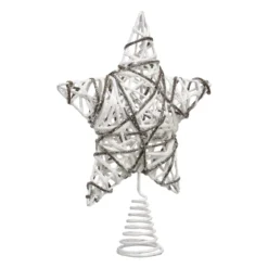 Puntale albero Rattan a paillete Bianco