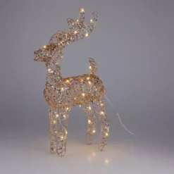 Renna di Natale luminosa a pile (H37 cm) Gulliver Oro e bianco caldo