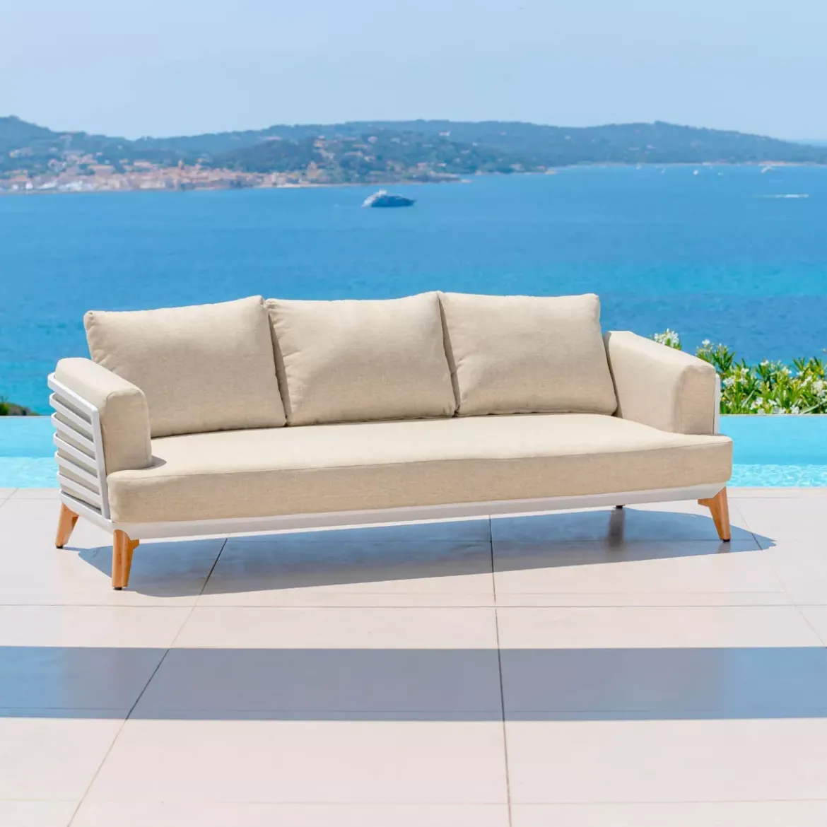 Salotto da giardino alluminio 5 posti 4 pezzi Monte Carlo Bianco e beige