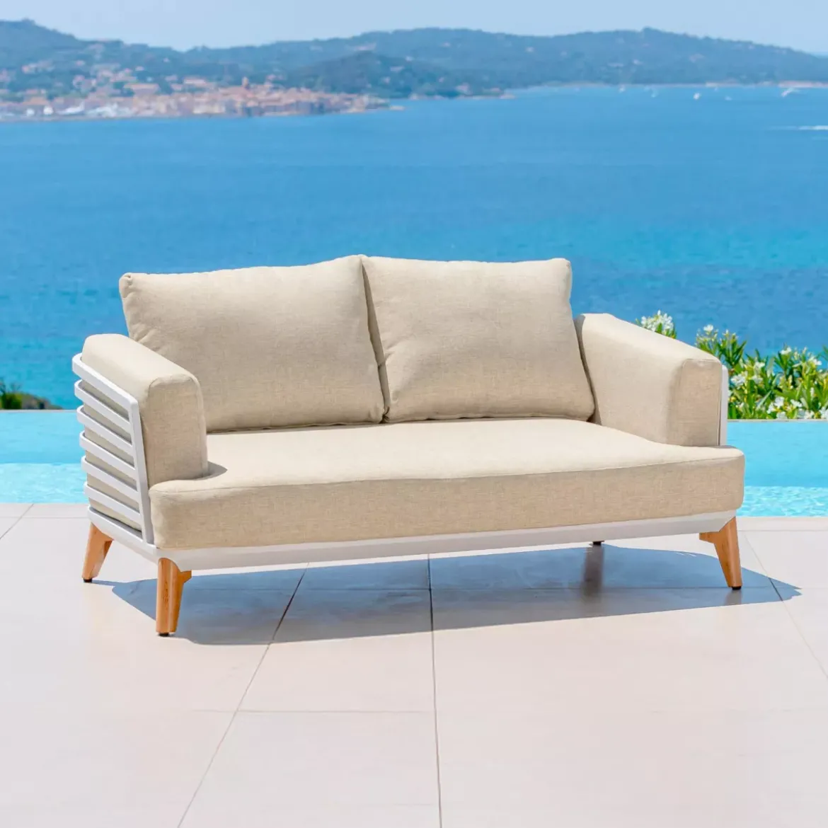 Salotto da giardino alluminio 5 posti 4 pezzi Monte Carlo Bianco e beige