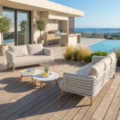 Salotto da giardino alluminio 5 posti 4 pezzi Monte Carlo Bianco e tortora