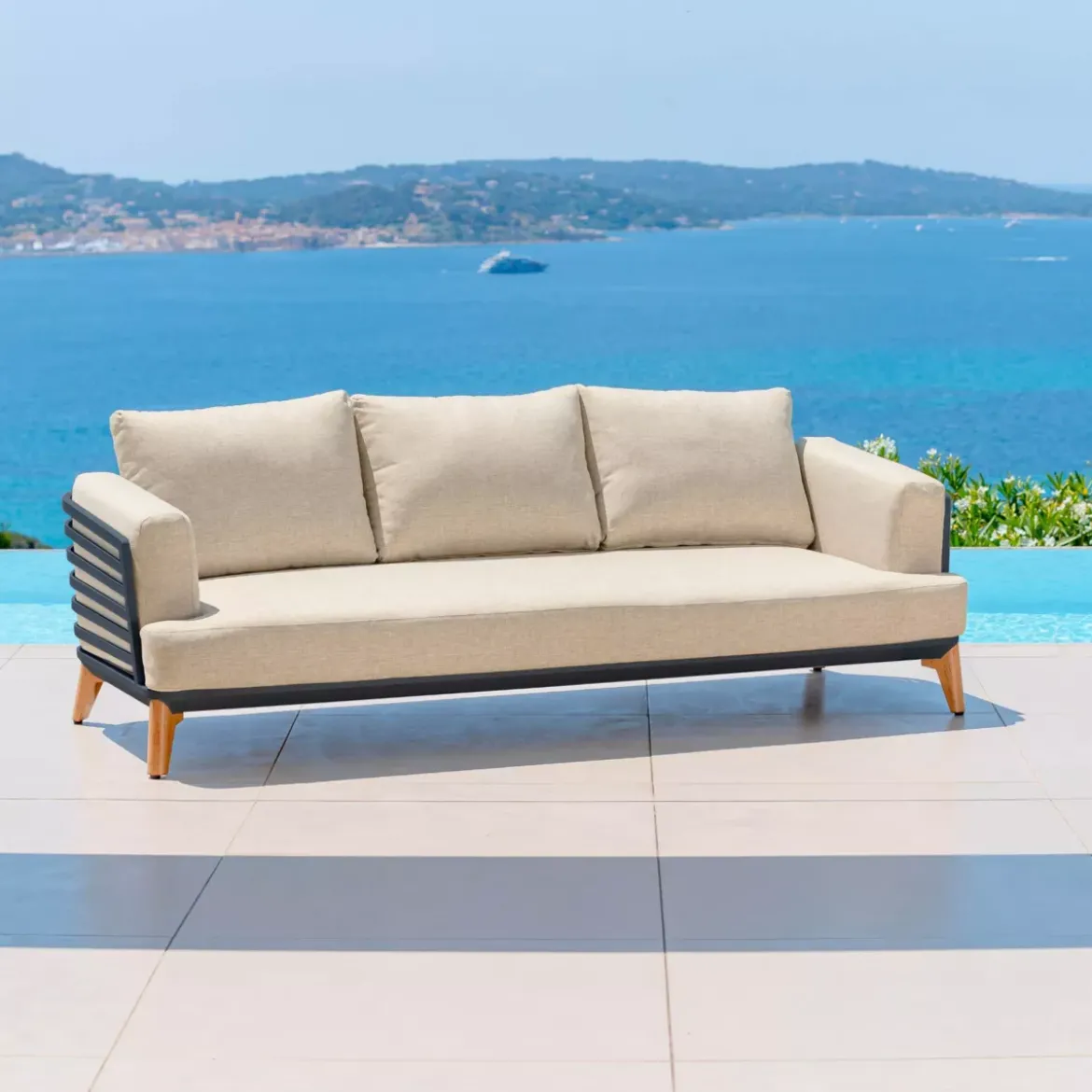 Salotto da giardino alluminio 5 posti 5 pezzi Monte Carlo Grigio antracite e beige
