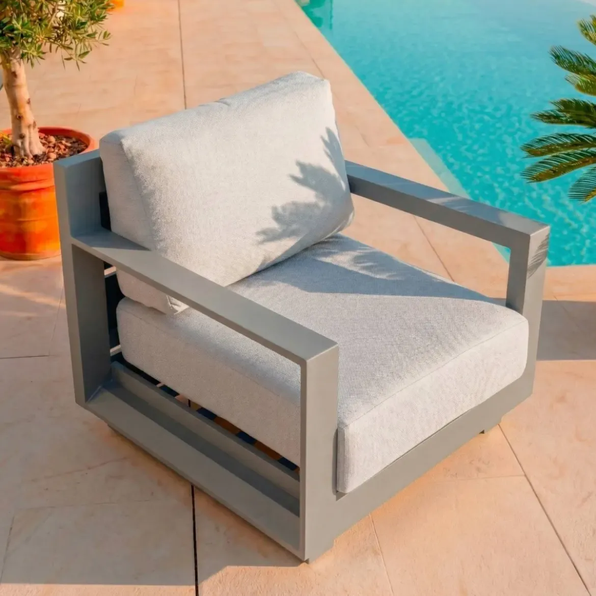 Salotto da giardino alluminio 7 posti 5 pezzi Elba Grigio antracite e grigio chiaro