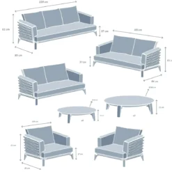 Salotto da giardino alluminio 9 posti 12 pezzi Monte Carlo Bianco e grigio chiaro