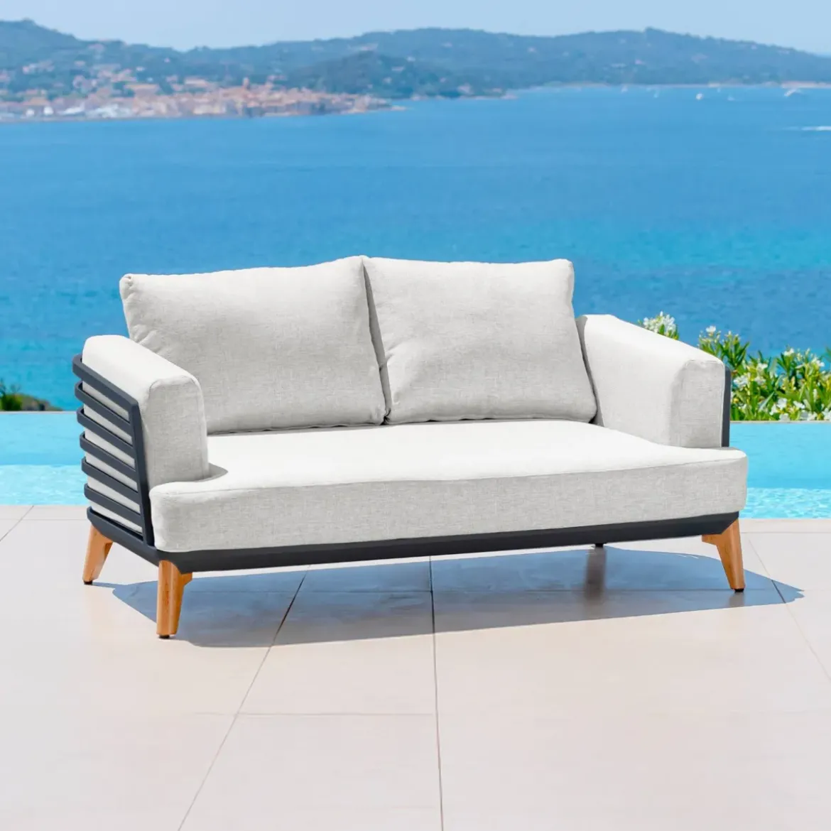 Salotto da giardino alluminio 9 posti 12 pezzi Monte Carlo Grigio antracite e grigio chiaro