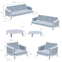 Salotto da giardino alluminio 8 posti 6 pezzi Monte Carlo Bianco e beige