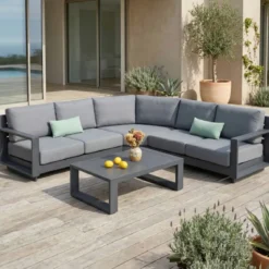 Salotto da giardino angolare 5 posti Elba Grigio antracite