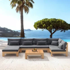 Salotto da giardino angolare in legno di acacia 5 posti 5 pezzi Bornéo Grigio antracite