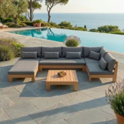Salotto da giardino angolare in legno di acacia 5 posti 5 pezzi Bornéo Grigio antracite