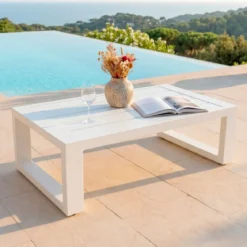 Salotto da giardino angolare alluminio 5 posti Elba Bianco e tortora