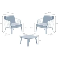 Salotto da giardino in alluminio 2 posti 3 pezzi Amalfi Bianco e beige