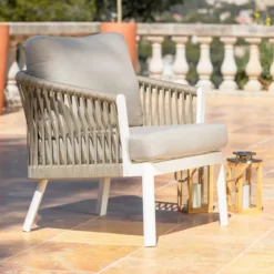 Salotto da giardino in alluminio 7 posti 5 pezzi Amalfi Bianco e tortora