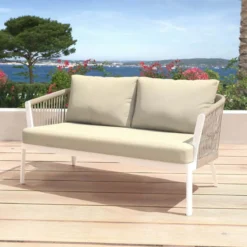 Salotto da giardino in alluminio 4 posti 4 pezzi Amalfi Bianco e beige