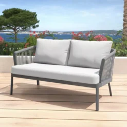 Salotto da giardino in alluminio 4 posti 4 pezzi Amalfi Grigio antracite e grigio chiaro