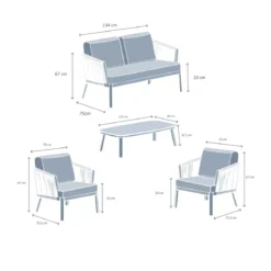 Salotto da giardino in alluminio 4 posti 4 pezzi Amalfi Grigio antracite e grigio chiaro