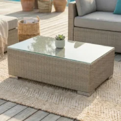 Salotto da giardino in resina intrecciata 4 posti 4 pezzi Palma Grigio