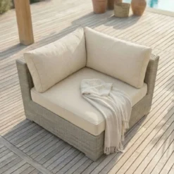 Salotto da giardino in resina intrecciata 4 posti 5 pezzi Palma Grigio e beige