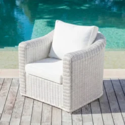 Salotto da giardino in resina intrecciata 5 posti 4 pezzi Calvi Bianco