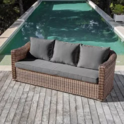 Salotto da giardino in resina intrecciata 7 posti 5 pezzi Calvi Seppia e grigio scuro