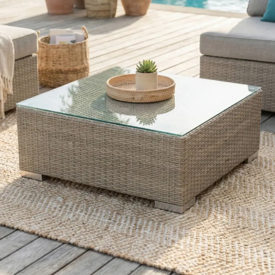 Salotto da giardino in resina intrecciata 2 posti 3 pezzi Palma Grigio e tortora