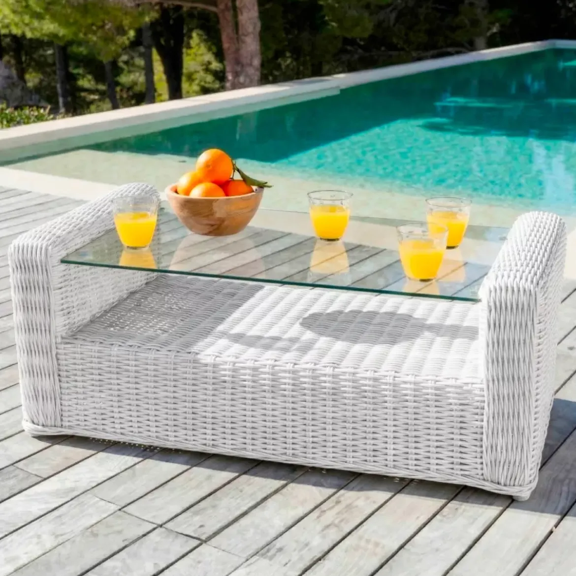 Salotto da giardino in resina intrecciata 4 posti 4 pezzi Calvi Bianco
