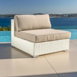 Salotto da giardino in resina intrecciata 2 posti 3 pezzi Palma Bianco e tortora
