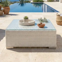 Salotto da giardino in resina intrecciata 2 posti 3 pezzi Palma Bianco e tortora