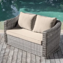 Salotto da giardino in resina intrecciata 4 posti 4 pezzi Calvi Grigio e tortora