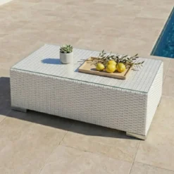 Salotto da giardino in resina intrecciata 4 posti 5 pezzi Palma Bianco e tortora