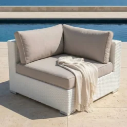 Salotto da giardino in resina intrecciata 4 posti 5 pezzi Palma Bianco e tortora