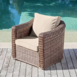 Salotto da giardino in resina intrecciata 5 posti 4 pezzi Calvi Seppia e tortora