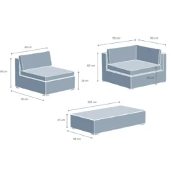Salotto da giardino in resina intrecciata 5 posti 6 pezzi Palma Bianco e grigio