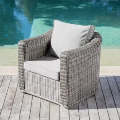 Salotto da giardino in resina intrecciata 4 posti 4 pezzi Calvi Grigio e grigio chiaro