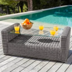 Salotto da giardino in resina intrecciata 4 posti 4 pezzi Calvi Grigio e grigio chiaro