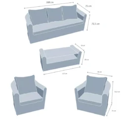 Salotto da giardino in resina intrecciata 5 posti 4 pezzi Calvi Grigio e grigio chiaro