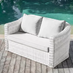 Salotto da giardino in resina intrecciata 7 posti 5 pezzi Calvi Bianco e grigio chiaro