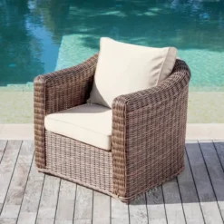 Salotto da giardino in resina intrecciata 4 posti 4 pezzi Calvi Seppia e beige