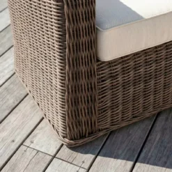 Salotto da giardino in resina intrecciata 4 posti 4 pezzi Calvi Seppia e beige