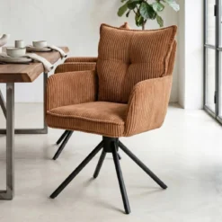 Sedia da pranzo girevole in velluto a coste (seduta 48 cm) Nuva Caramello