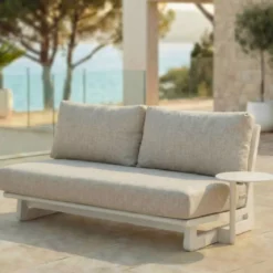Set angolare da giardino in alluminio 6 posti Long Beach Bianco cenere e beige