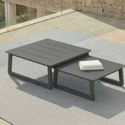 Set angolare da giardino in alluminio 7 posti 7 pezzi Long Beach Antracite e grigio chiaro